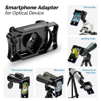 APEXEL Universal Phone Adapter for Telescope Binoculars Κλιπ θήκης κινητού τηλεφώνου για οποιοδήποτε smartphone Διάμετρος προσοφθάλμιου φακού 23- 50mm