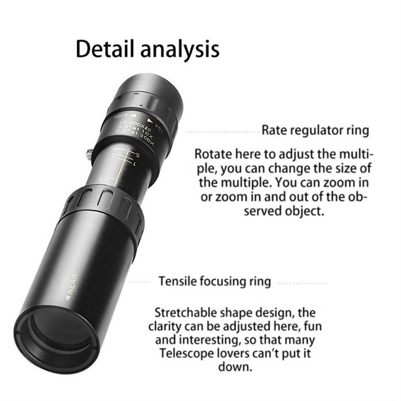 10-300 x 40 monokuláris zoom teleszkóp Hordozható teleszkópos ütésálló kültéri teleszkóp kempingezéshez