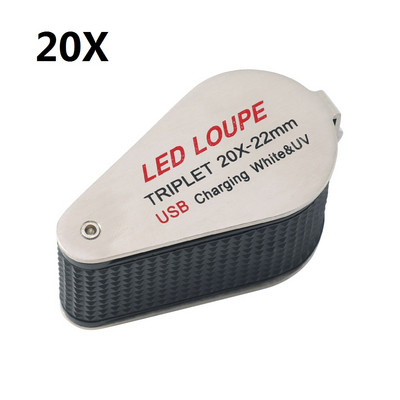 10/20/30X lupa so 6 LED UV svetlom, diamantová lupa na šperky, skladacia lupa, 22 mm trojitá šošovka, optické sklo