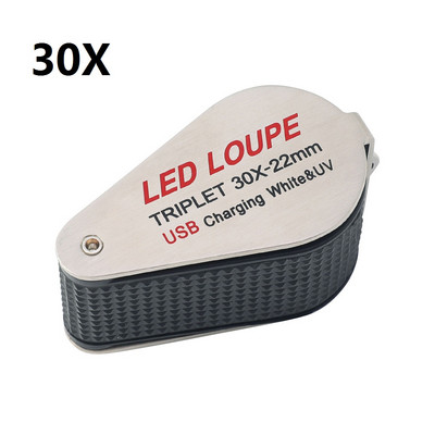 10/20/30X lupa so 6 LED UV svetlom, diamantová lupa na šperky, skladacia lupa, 22 mm trojitá šošovka, optické sklo
