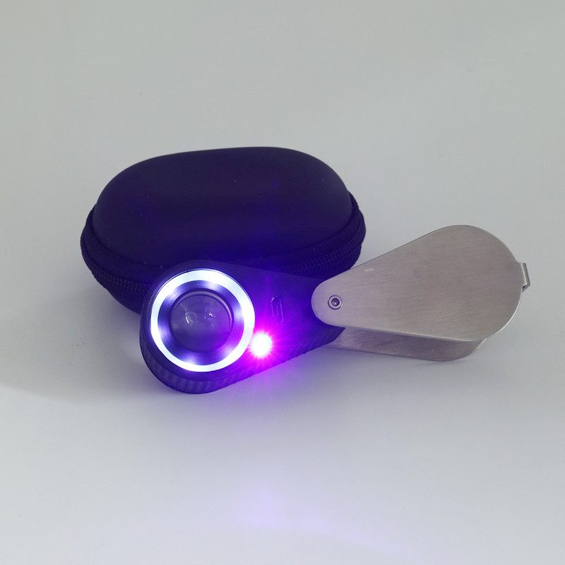 10/20/30X lupa so 6 LED UV svetlom, diamantová lupa na šperky, skladacia lupa, 22 mm trojitá šošovka, optické sklo