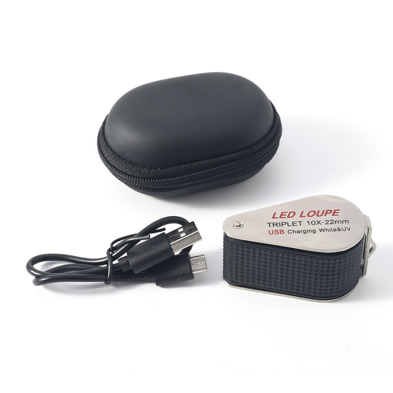 10/20/30X lupa so 6 LED UV svetlom, diamantová lupa na šperky, skladacia lupa, 22 mm trojitá šošovka, optické sklo