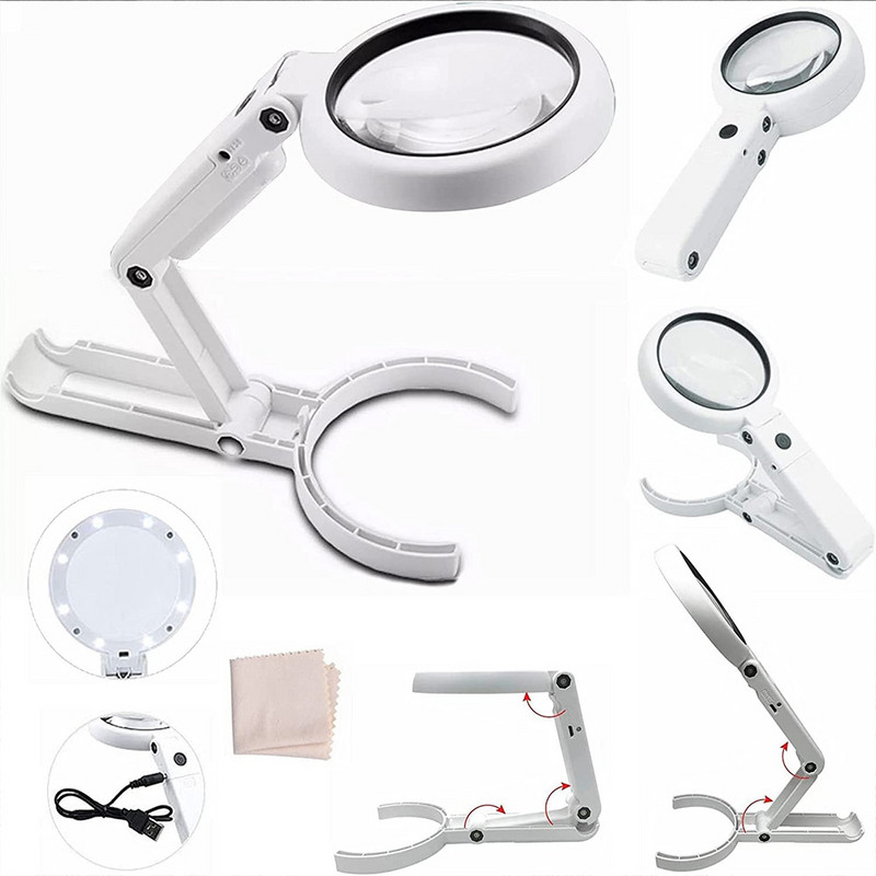Prenosná ručná lupa s LED lampami, skladacia stolová lupa na čítanie novín, nástroje na opravu lupy