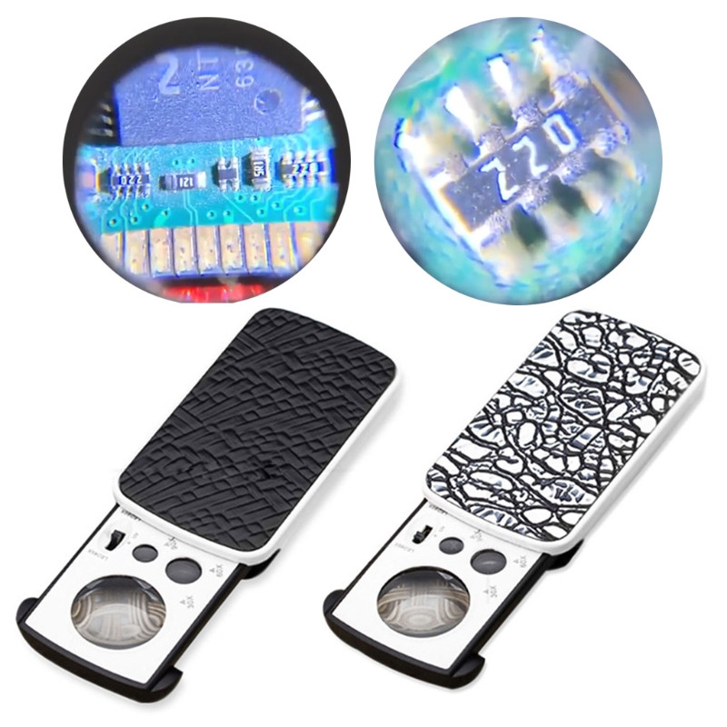 Nagyító 30X 60X 90X Nagyító Ékszer Értékelő Olvasás Nagy nagyítású Lencse Nagyító Valuta detektor LED UV-vel