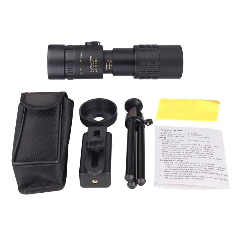 Telescop monocular cu prismă BAK4 10-300X40mm lunetă cu suport pentru smartphone și trepied pentru adulți Observarea păsărilor Camping Drumeții