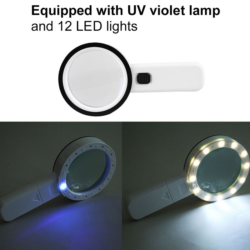 30X rankinis didintuvas 12LED akiniai su apšvietimo mikroskopu didinamojo stiklo lęšis senjorams, skaitantiems papuošalus, laikrodžių taisymui