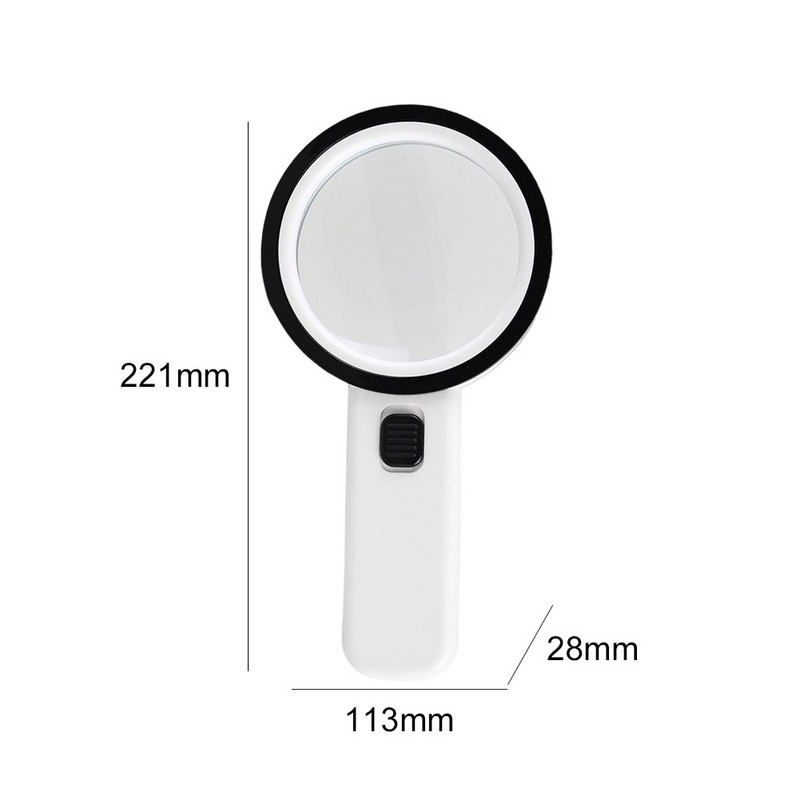 30X rankinis didintuvas 12LED akiniai su apšvietimo mikroskopu didinamojo stiklo lęšis senjorams, skaitantiems papuošalus, laikrodžių taisymui