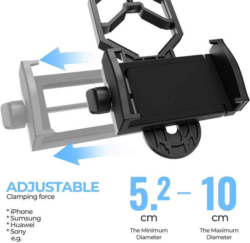 Nastaviteľný univerzálny adaptér pre držiak telefónu, vhodný pre väčšinu telefónov, adaptér pre telefón s teleskopom pre monokulárne aj binokulárne ďalekohľady