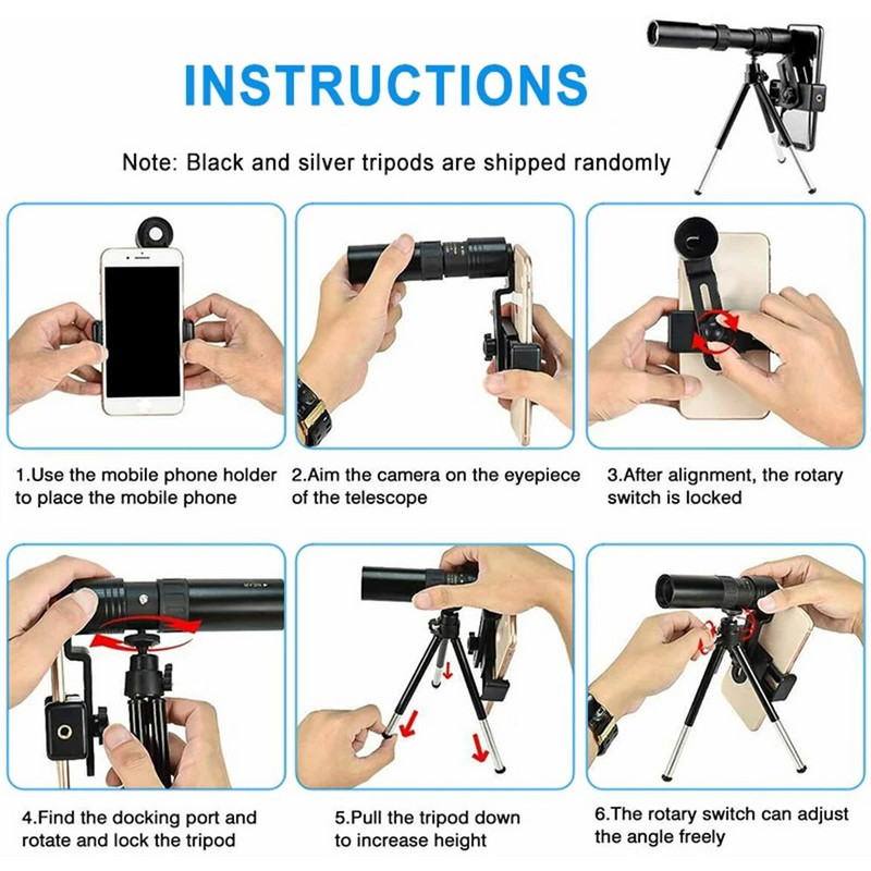10-300x40 fém monokuláris HD zoom teleszkóp hordozható távcső Erőteljes távcső állvány- és telefontartóval kempingezéshez