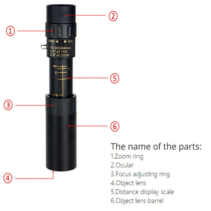 10-300x40 fém monokuláris HD zoom teleszkóp hordozható távcső Erőteljes távcső állvány- és telefontartóval kempingezéshez