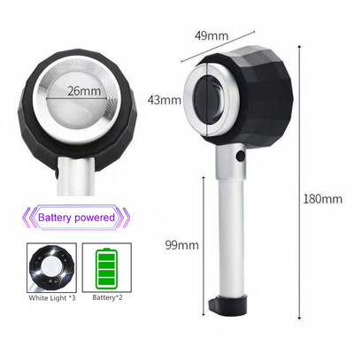 Kézi megvilágított nagyító nagyító optikai üveg nagyító fényskálával Nagyító ékszer nagyító mérőskálával