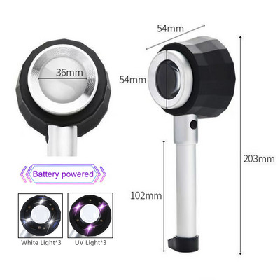 Kézi megvilágított nagyító nagyító optikai üveg nagyító fényskálával Nagyító ékszer nagyító mérőskálával