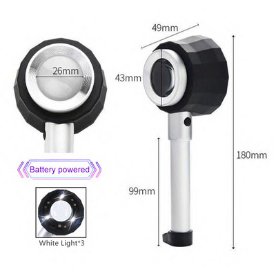 Kézi megvilágított nagyító nagyító optikai üveg nagyító fényskálával Nagyító ékszer nagyító mérőskálával