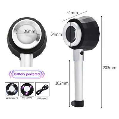 Kézi megvilágított nagyító nagyító optikai üveg nagyító fényskálával Nagyító ékszer nagyító mérőskálával