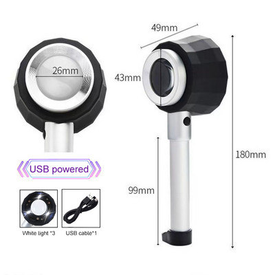 Kézi megvilágított nagyító nagyító optikai üveg nagyító fényskálával Nagyító ékszer nagyító mérőskálával