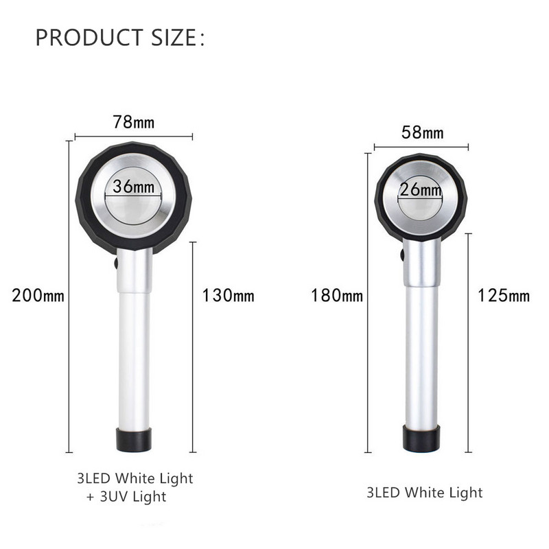 Kézi megvilágított nagyító nagyító optikai üveg nagyító fényskálával Nagyító ékszer nagyító mérőskálával