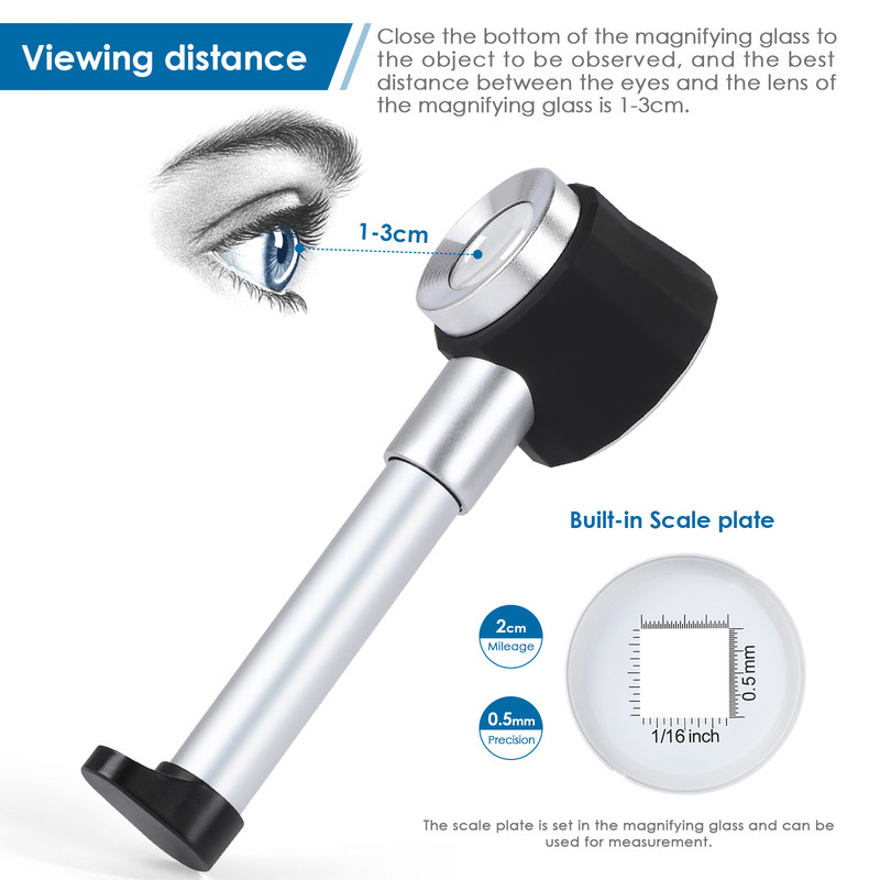 Kézi megvilágított nagyító nagyító optikai üveg nagyító fényskálával Nagyító ékszer nagyító mérőskálával