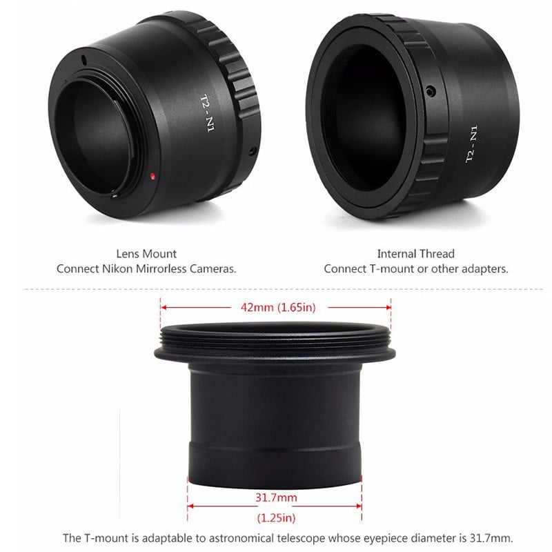 1,25"-es T-bajonettes fém teleszkóp-adapterkészlet tükör nélküli fényképezőgép-tartozék Canon EOS Nikon Sony T-gyűrűs csillagászati fényképezés