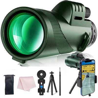 Telescop profesional monocular 80X100 cu trepied pentru telefon Telescop HD cu lumină scăzută pentru observarea păsărilor în aer liber, camping, turism