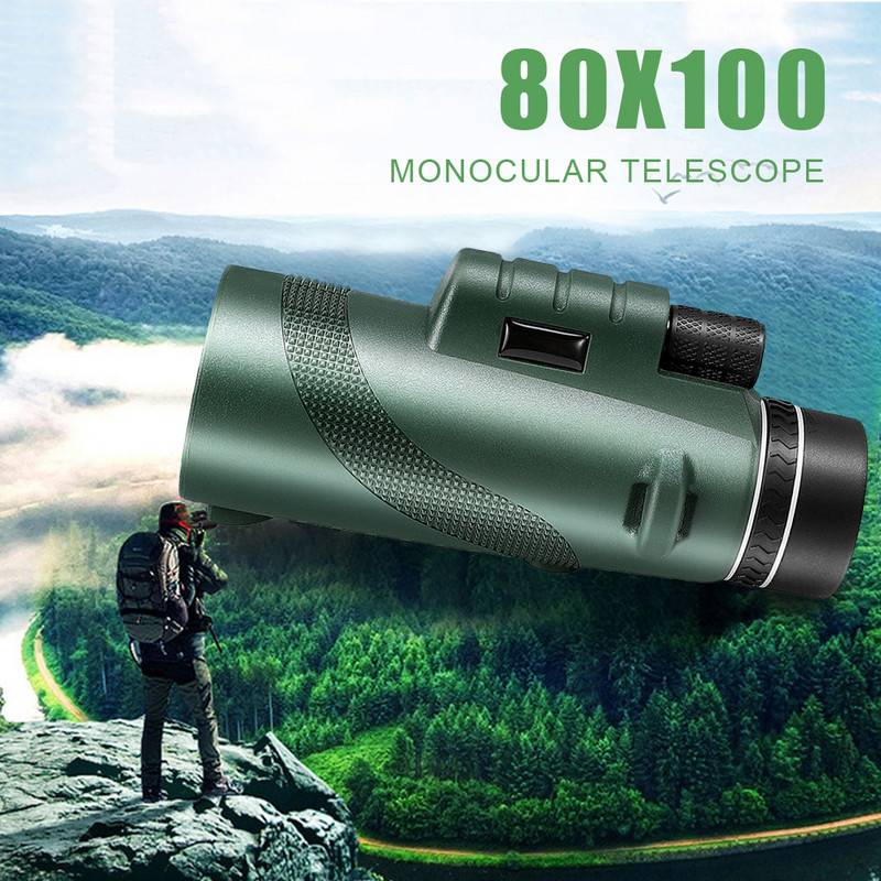 Telescop profesional monocular 80X100 cu trepied pentru telefon Telescop HD cu lumină scăzută pentru observarea păsărilor în aer liber, camping, turism