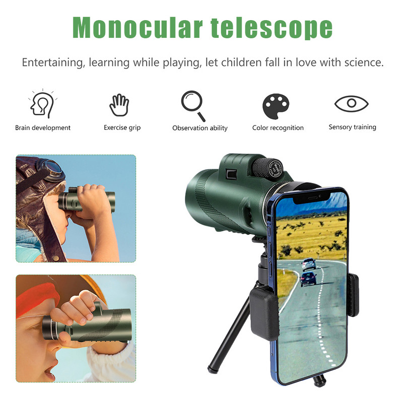 Telescop profesional monocular 80X100 cu trepied pentru telefon Telescop HD cu lumină scăzută pentru observarea păsărilor în aer liber, camping, turism