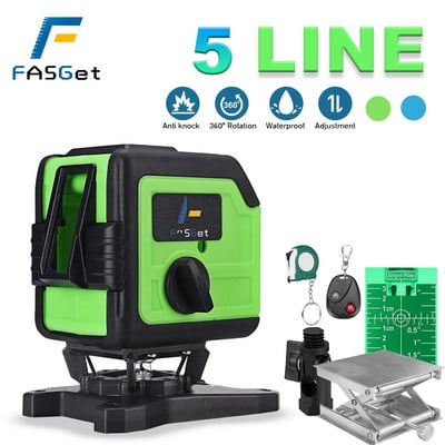 FASGet 5 Lines Laser Level 3D Level Self-Leveling 360 Horizontal Vertical Cross Super Powerful Laser Level Remote Control