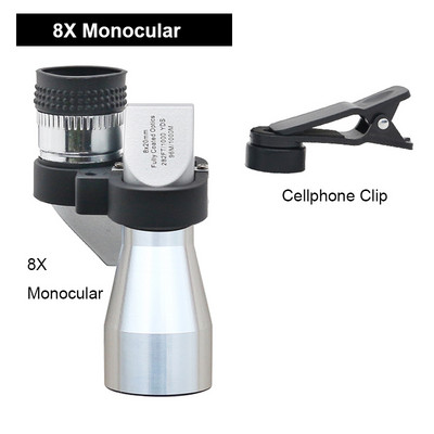 8-násobný vreckový monokulárny ďalekohľad, 30-násobný mini mikroskop s lupou, krytom telefónu, potiahnutým objektívom na pečiatku, pozorovanie vtákov