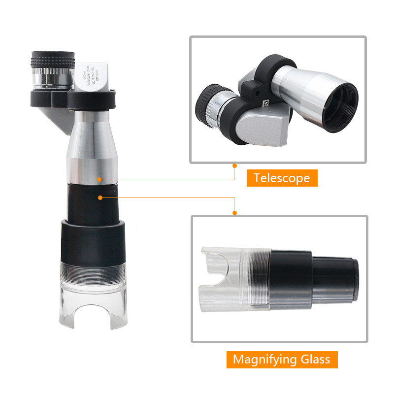 8-násobný vreckový monokulárny ďalekohľad, 30-násobný mini mikroskop s lupou, krytom telefónu, potiahnutým objektívom na pečiatku, pozorovanie vtákov
