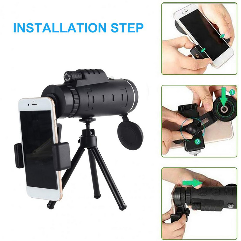 Telescop monocular util Multifuncțional compatibil HD Viziune nocturnă 40 x 60 Busolă Zoom optic Telescop pentru călătorii