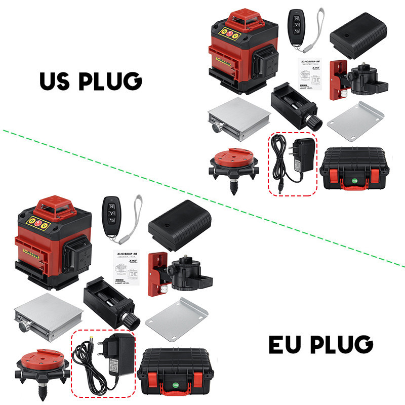 1 rinkinys 16 eilučių lazerinis lygis 4D žalias automatinis savaime išsilyginantis 360° besisukantis matavimo LED ekranas Horizontalus vertikalus kryžminis nuotolinio valdymo pultas