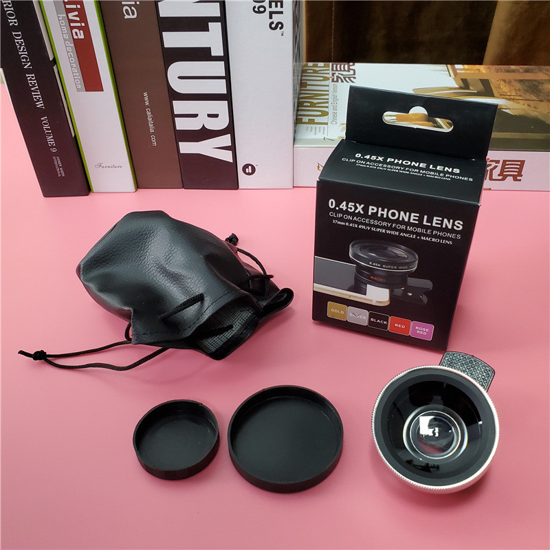 37MM 0,45X 49UV 2 v 1 širokouhlý mikro objektív pre mobilný telefón s mobilným telefónom a zoomom s klipom na telefón