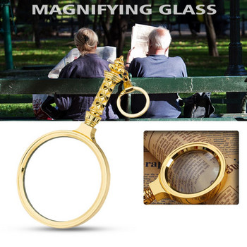 8-кратна преносима стъклена лупа 60 мм флорална дръжка Увеличителна кръгла пластмаса + стъклена леща с ключодържател Златна лупа за четене