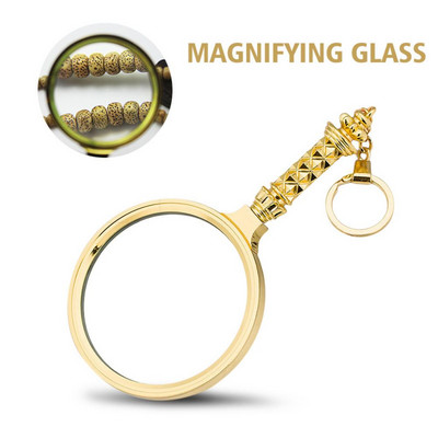 8-szoros hordozható üveg nagyító 60 mm virágos fogantyús nagyító kerek műanyag + üveglencse kulcstartóval arany olvasó nagyítóval