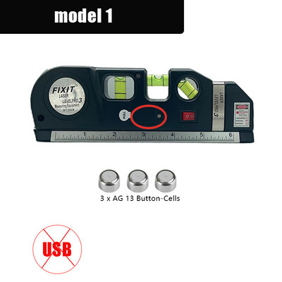 Nivel laser, reîncărcabil prin USB, măsurare verticală, alinier de 8 ft, rigle standard și metrice, nivel de măsură multifuncțional, laser