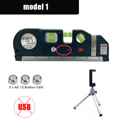 Nivel laser, reîncărcabil prin USB, măsurare verticală, alinier de 8 ft, rigle standard și metrice, nivel de măsură multifuncțional, laser