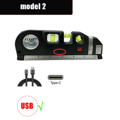 Nivel laser, reîncărcabil prin USB, măsurare verticală, alinier de 8 ft, rigle standard și metrice, nivel de măsură multifuncțional, laser