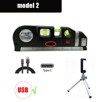 Nivel laser, reîncărcabil prin USB, măsurare verticală, alinier de 8 ft, rigle standard și metrice, nivel de măsură multifuncțional, laser