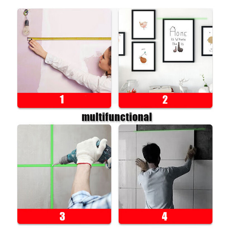 Nivel laser, reîncărcabil prin USB, măsurare verticală, alinier de 8 ft, rigle standard și metrice, nivel de măsură multifuncțional, laser