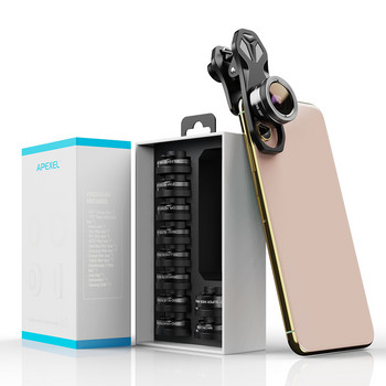 APEXEL 11 σε 1 Κιτ φακών κάμερας κινητού τηλεφώνου Ευρυγώνια μακροεντολή Πλήρους χρώματος/Φίλτρο Grad Φίλτρο CPL ND Star για iPhone Xiaomi Huawei