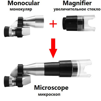 Mini Pocket 8X20 Silver Monocular Telescope Mini Monocular with Magnifying Hood Mini Microscope Telescope+Magnifier=Microscope