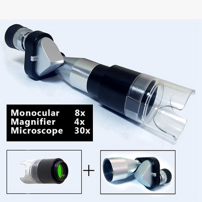 Mini Pocket 8X20 hõbedane monokulaarne teleskoop Mini monokulaarne luubiga minimikroskoop teleskoop+luup=mikroskoop