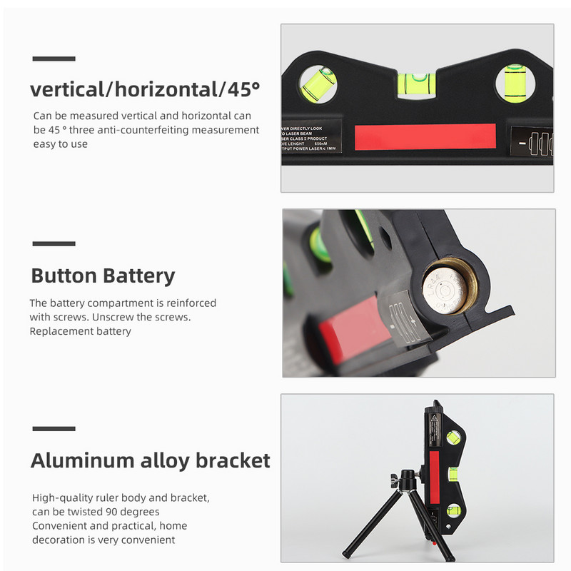 Laser cu nivel multifuncțional Vertical Orizontal 2 linii Riglă de nivel cu laser în infraroșu Aliniere bandă de măsurare Riglă de echilibru orizontal