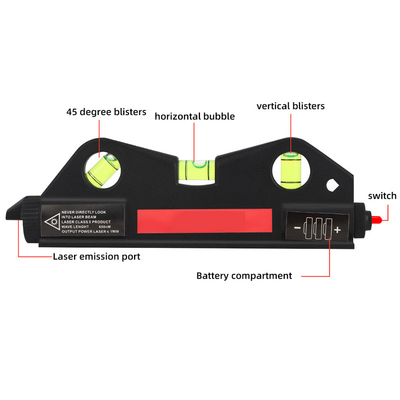 Laser cu nivel multifuncțional Vertical Orizontal 2 linii Riglă de nivel cu laser în infraroșu Aliniere bandă de măsurare Riglă de echilibru orizontal