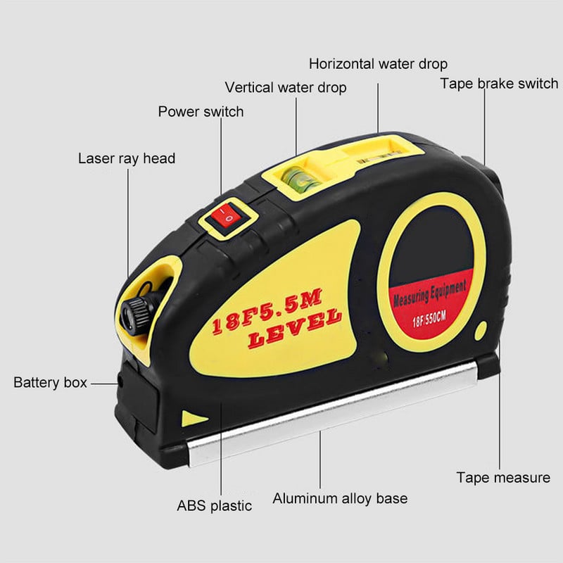 Actualizați la nivel laser multifuncțional Laser de linie Orizont Bandă de măsurare verticală Alinier cu bule Riglă Instrument de diagnosticare de măsurare