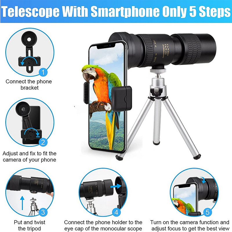 10-300X40 profesionalus monokulinis teleskopas HD Galingas nešiojamasis žiūronai Zoom Aukštos kokybės BAK4-Prism atsparus vandeniui stovyklavimui