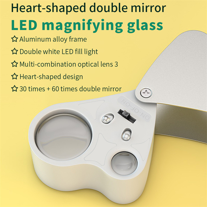 Zseb 30X 60X összecsukható nagyítóval megvilágított nagyító LED fénnyel Hordozható ékszer nagyító ékszerész mini mikroszkóp Lupa