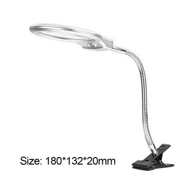 Lupa, piespraužams, apgaismots galda galds, LED skavu lampas, 2x 5x palielināmais stikls, lasīšanas analīze, optiskie instrumenti, piederumi