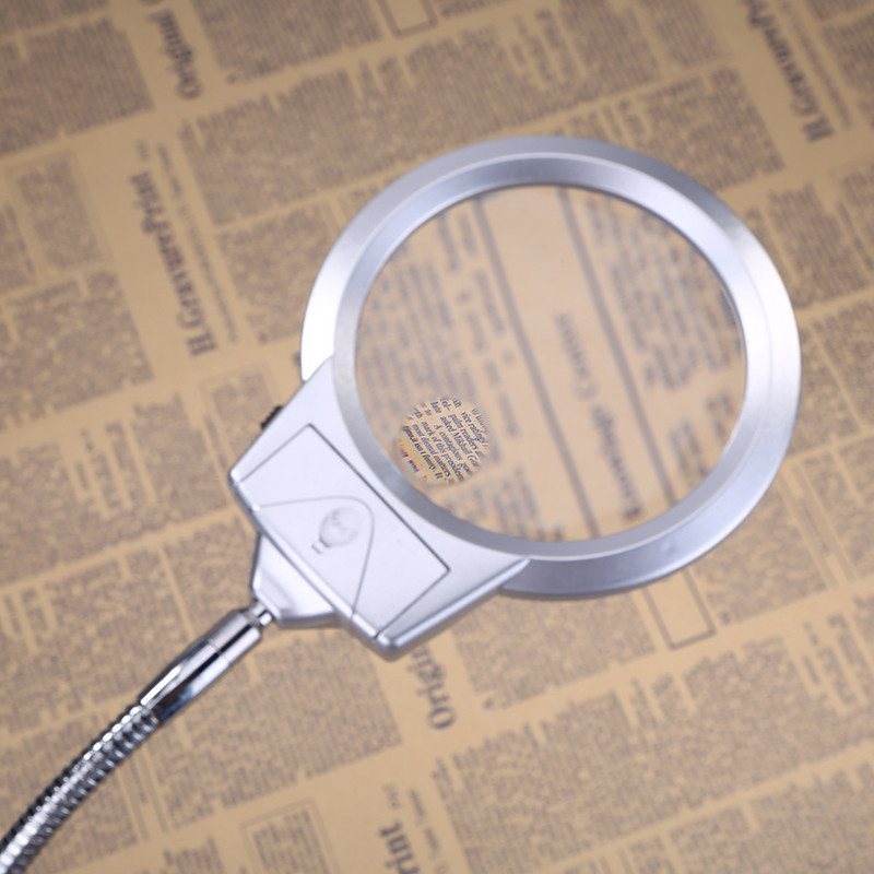 Lupa, piespraužams, apgaismots galda galds, LED skavu lampas, 2x 5x palielināmais stikls, lasīšanas analīze, optiskie instrumenti, piederumi