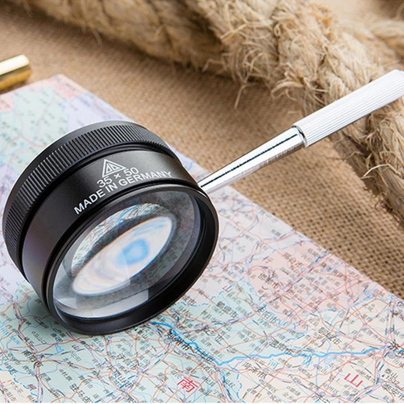 Palielināmais stikls 35x dubultā stikla lēca palielināmais stikls 50 mm metāla dubultā lēca palielinātājs augstas skaidrības mini kabatas lupa