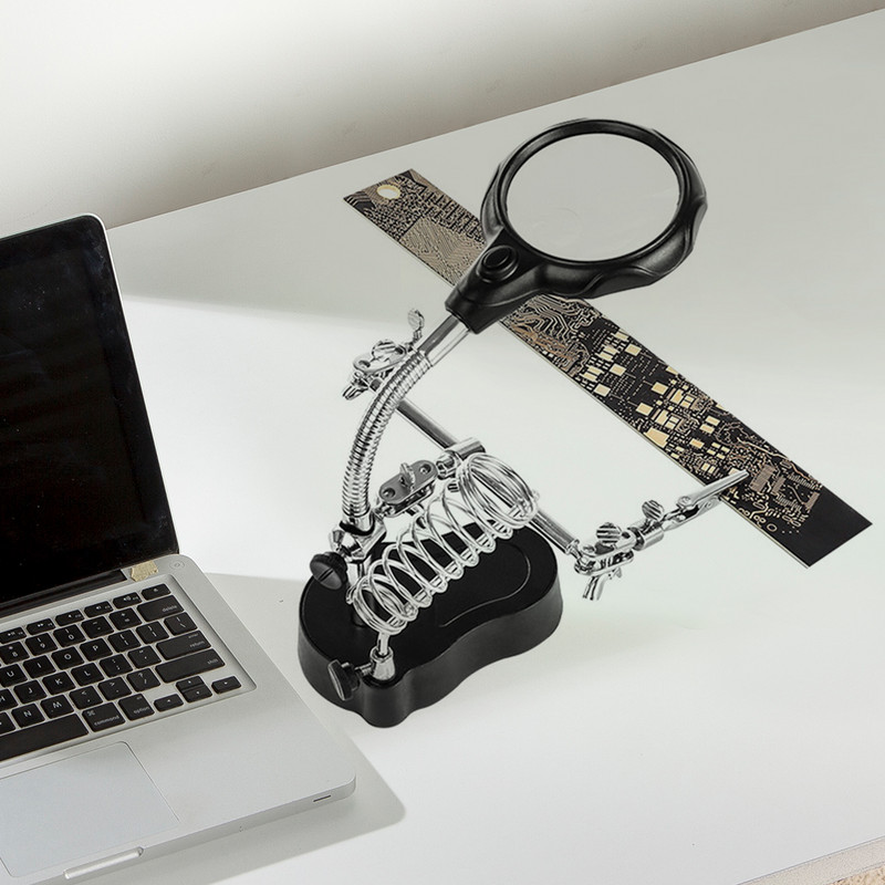 3,5X 12X-es nagyítós lencse LED-fénnyel segédkapcsos nagyítóval állítható nagyító kézi forrasztópáka javítószerszámok